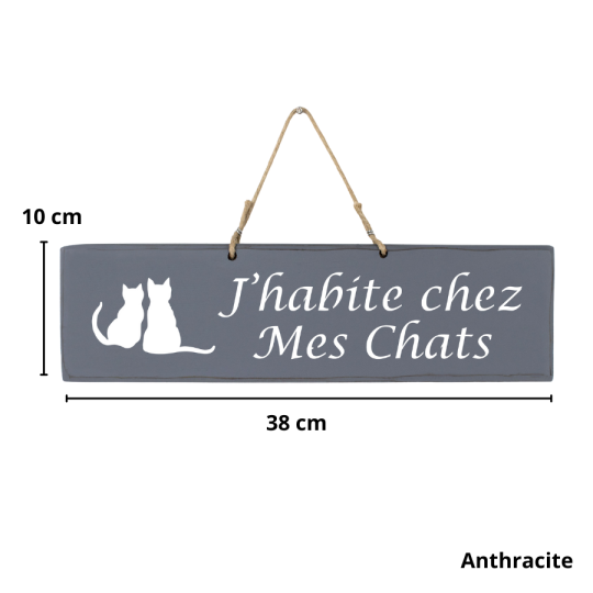 Pancarte en bois - J'habite chez mes chats Anthracite