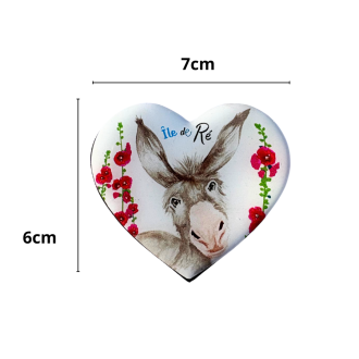 Magnet cœur -L'âne de l'Île de Ré et ses roses trémières