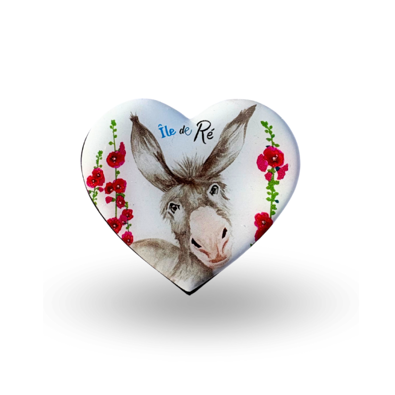 Heart magnet - The donkey of Île de Ré and his hollyhocks
