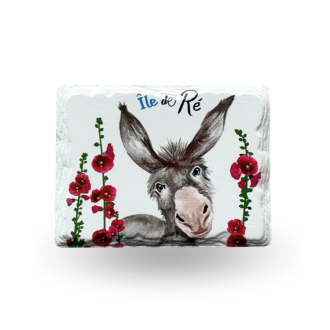 Magnet céramique - L'âne de l'Île de Ré et ses roses trémières