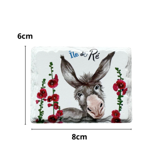 Magnet céramique - L'âne de l'Île de Ré et ses roses trémières