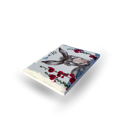 Ceramic magnet - The Île de Ré donkey and its hollyhocks