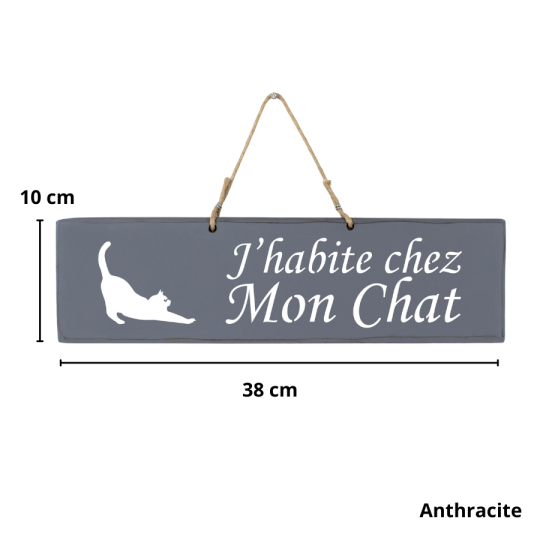 Pancarte en bois - J'habite chez Mon chat anthracite
