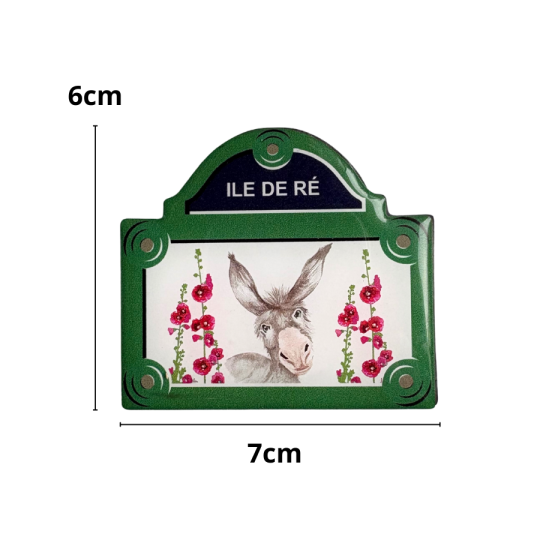 Magnet plaque de rue - L'âne de l'Île de Ré et ses roses trémières
