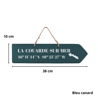 Pancarte en bois - La Couarde sur Mer flèche droite bleu canard