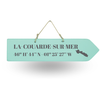 Pancarte en bois - La Couarde sur Mer flèche droite vert malachite