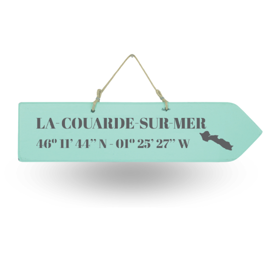 Pancarte en bois - La Couarde sur Mer flèche droite vert malachite