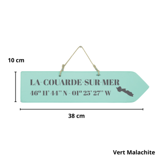 Pancarte en bois - La Couarde sur Mer flèche droite vert malachite