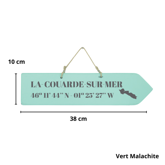 Pancarte en bois - La Couarde sur Mer flèche droite vert malachite