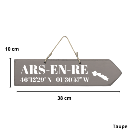 Pancarte en bois - Ars en Ré flèche droite taupe