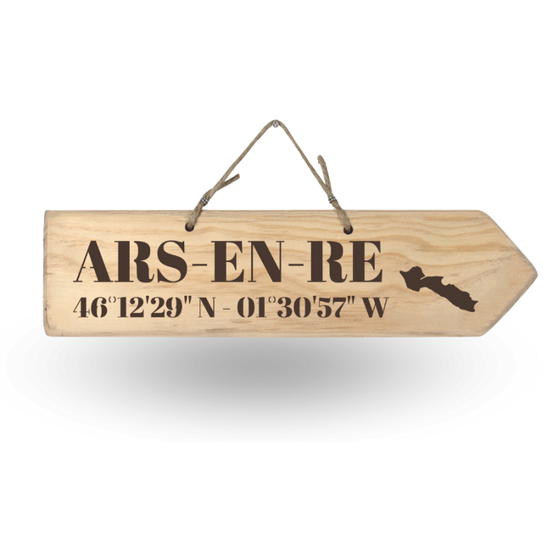 Pancarte en bois - Ars en Ré flèche droite bois nature