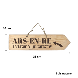 Pancarte en bois - Ars en Ré flèche droite bois nature