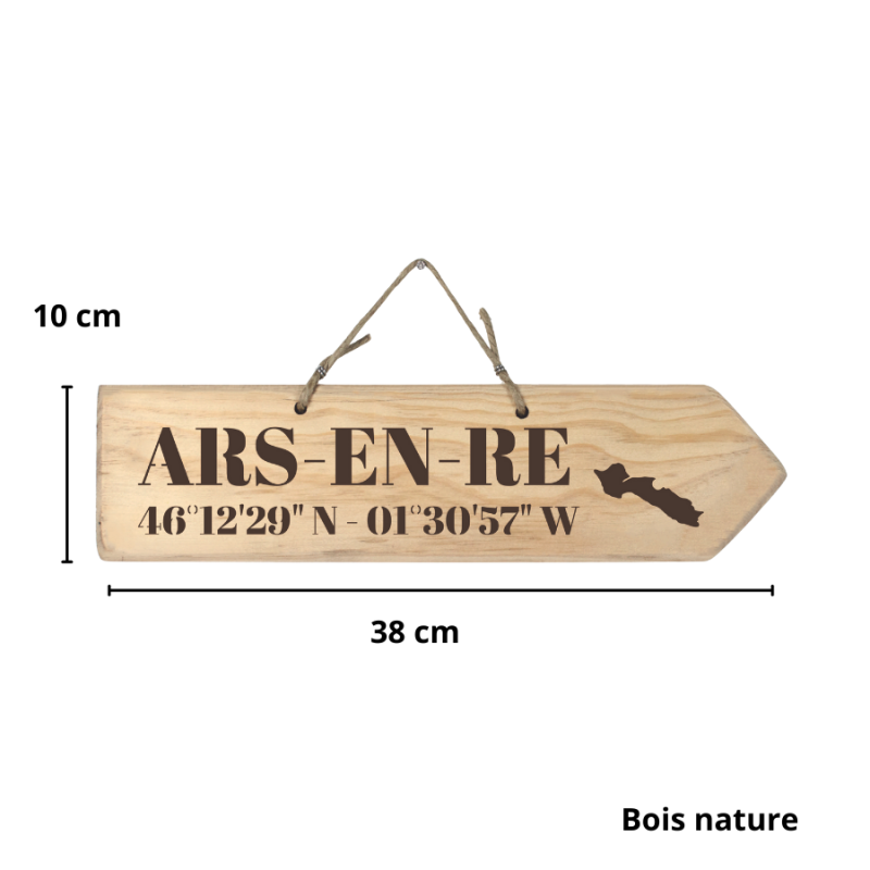 Pancarte en bois - Ars en Ré flèche droite bois nature