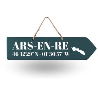 Pancarte en bois - Ars en Ré flèche droite bleu canard