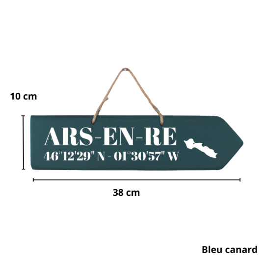 Pancarte en bois - Ars en Ré flèche droite bleu canard