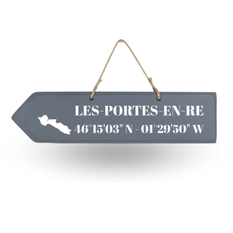 Pancarte en bois flèche gauche Les Portes en Ré Anthracite