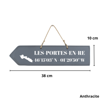 Pancarte en bois flèche gauche Les Portes en Ré Anthracite