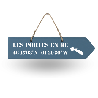 Pancarte en bois - Les Portes en Ré flèche droite bleu français