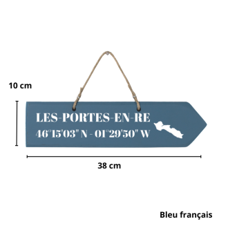 Pancarte en bois - Les Portes en Ré flèche droite bleu français