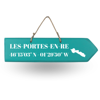 Pancarte en bois - Les Portes en Ré flèche droite vert céladon