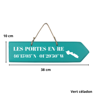 Pancarte en bois - Les Portes en Ré flèche droite vert céladon