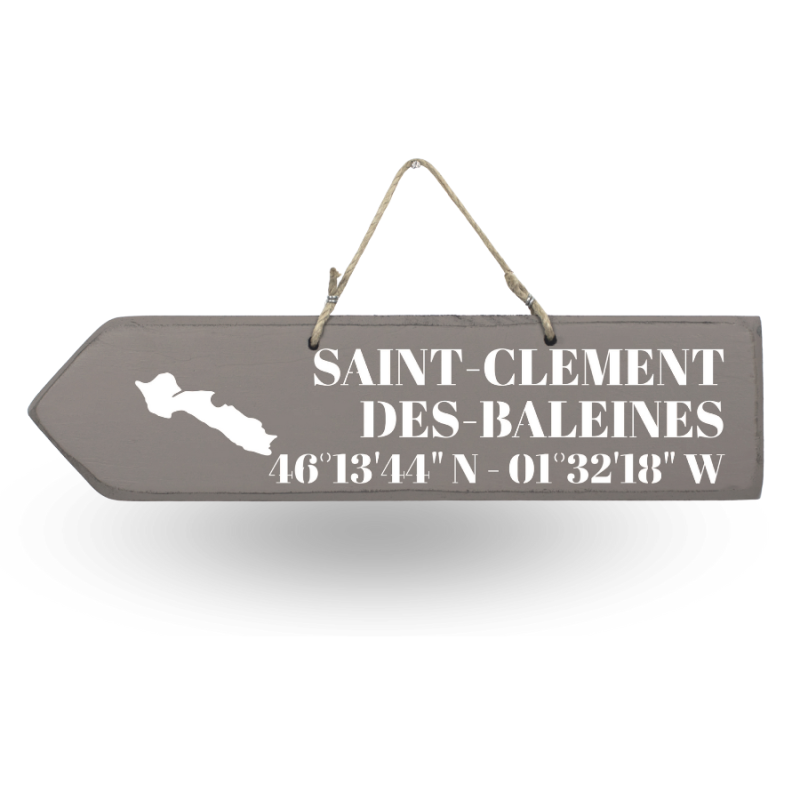Pancarte en bois - Saint Clément des Baleines flèche gauche taupe