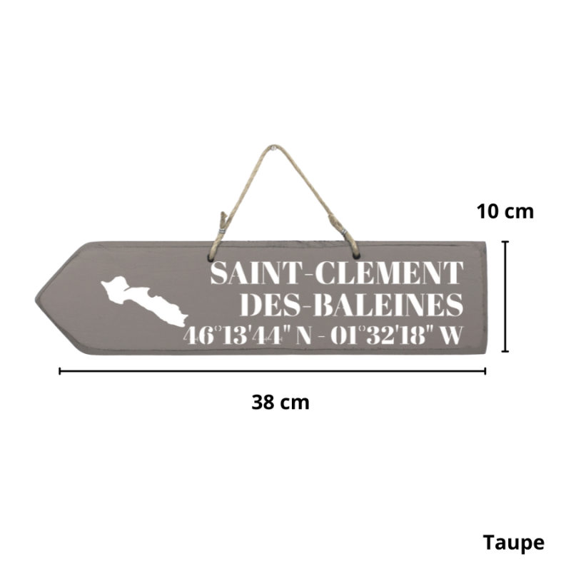 Pancarte en bois - Saint Clément des Baleines flèche gauche taupe