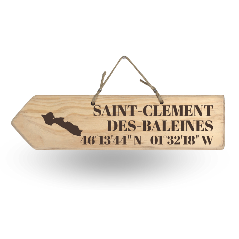 Pancarte en bois - Saint Clément des Baleines flèche gauche bois nature