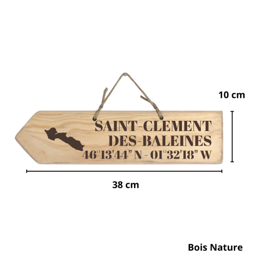 Pancarte en bois - Saint Clément des Baleines flèche gauche bois nature