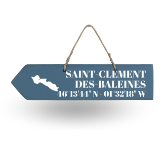 Pancarte en bois - Saint Clément des Baleines flèche gauche bleu français