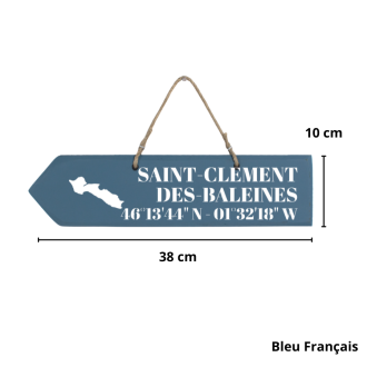 Pancarte en bois - Saint Clément des Baleines flèche gauche bleu français