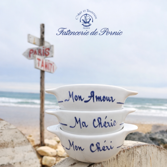 Bol personnalisé prénom peint à la main - L'âne en culotte bleu de l'Île de Ré - Faïencerie de Pornic