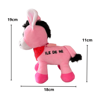 Pink donkey soft toy from Île de Ré measures