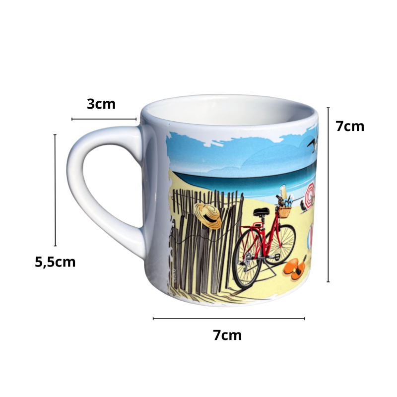 Tasse expresso de l'Île de Ré - Tasse souvenir bord de mer avec illustrations vélo et plage