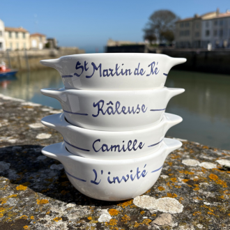 Personalised hand-painted bowl with name - The donkey in blue trousers from Île de Ré