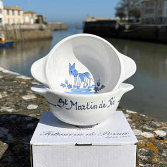 Personalised hand-painted bowl with name - The donkey in blue trousers from Île de Ré