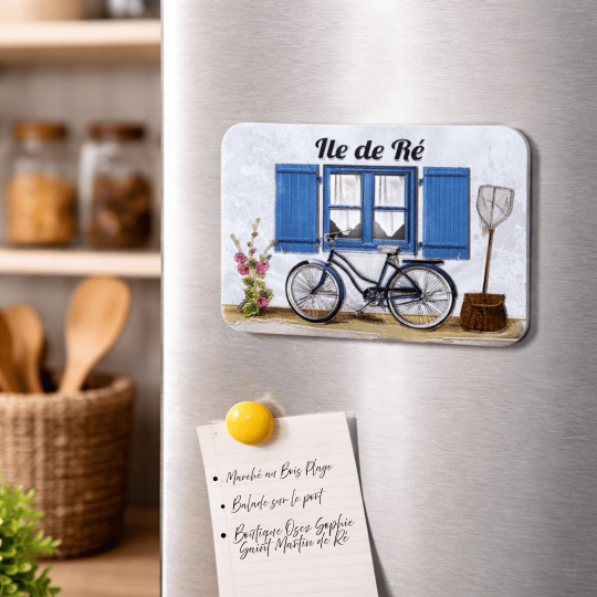 Double-sided glossy magnet – The donkey and the narrow streets of Île de Ré