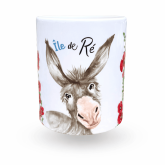 Mug Île de Ré avec âne – Tasse souvenir décor roses trémières de l'Île de Ré