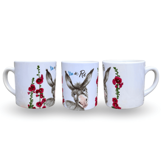 Mug à expresso âne emblématique de l'Île de ré - Roses trémières