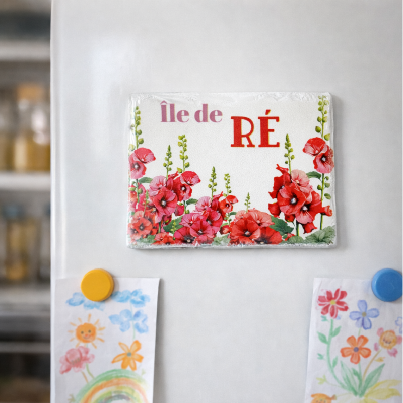 Magnet céramique - Les Roses trémières de l'Île de Ré FRIGO