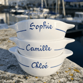 Personalised hand-painted bowl with name - The donkey in blue trousers from Île de Ré