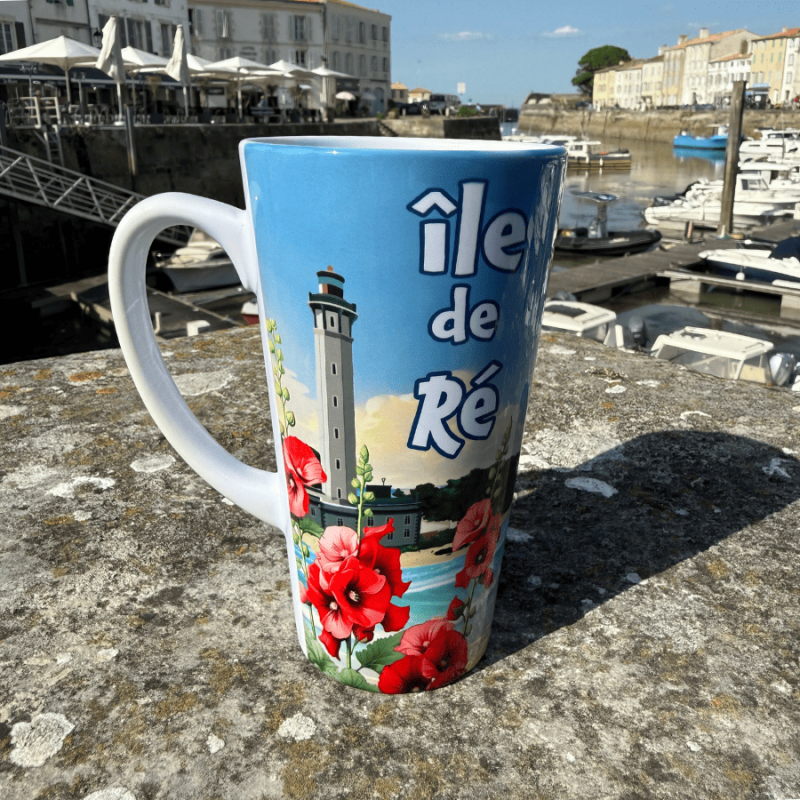 Mug latte illustré de l'Île de Ré - Reflet pont de l'Île de Ré dans les lunettes de l'âne