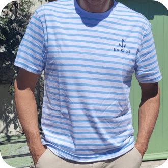 T-shirt Île de Ré marinière bleu ciel