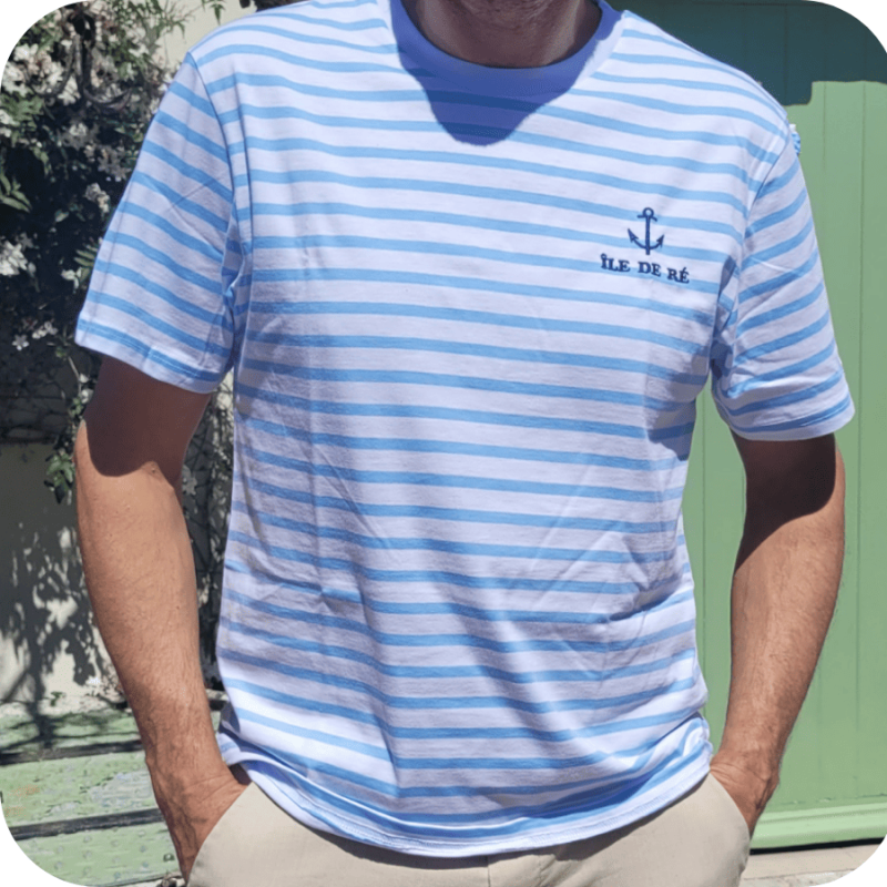 T-shirt Île de Ré marinière bleu ciel