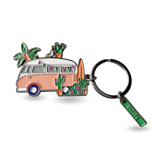 Enamelled bohemian pink van keyring - Van life