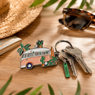 Enamelled bohemian pink van keyring - Van life