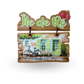 Hanging wooden magnet – The flower-lined streets of Île de Ré