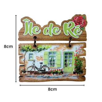 Magnet en bois suspendu - Les ruelles fleuries de l'Île de Ré