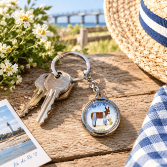 Île de Ré key ring - Round spinning donkey in trousers