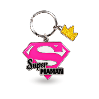 Porte clés Super Maman rose - Couronne jaune pailletée